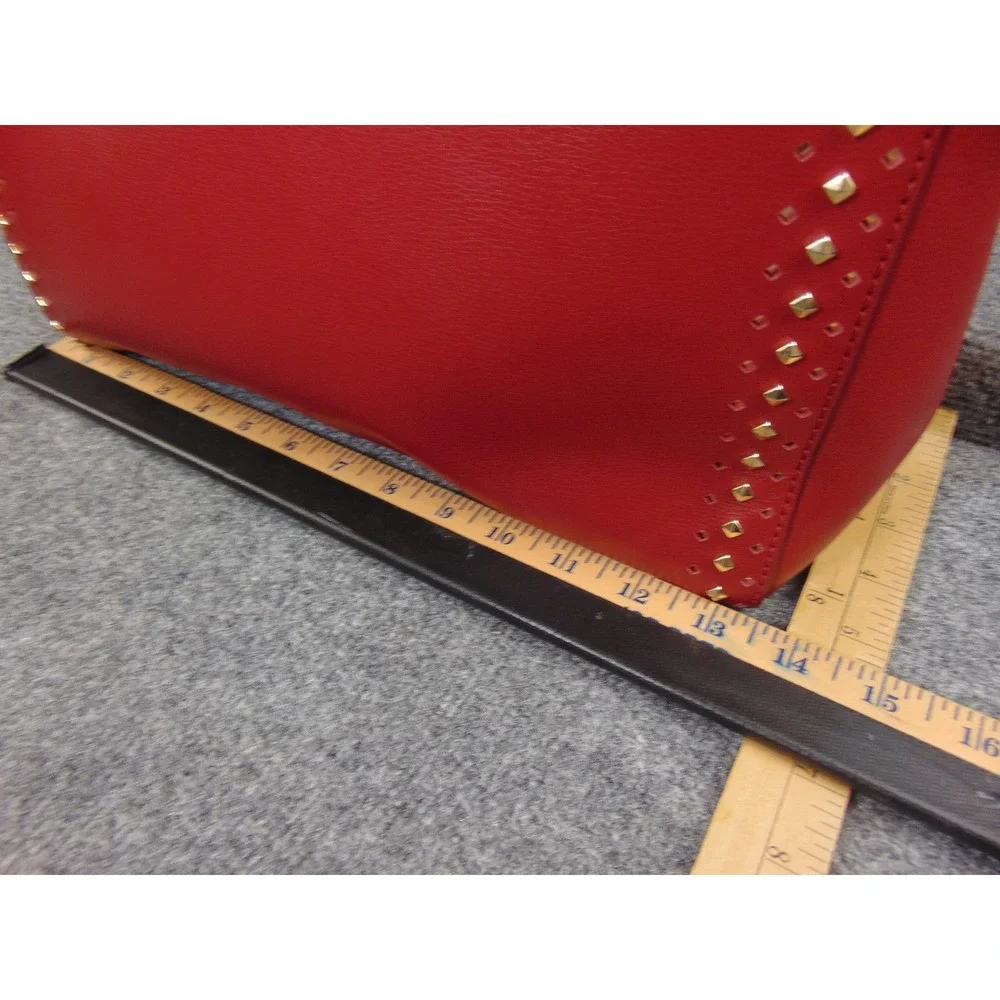 Michael Kors Large Tote Red Leather Gold Studded Chain Shoulder Bag 35H7GE0T3L